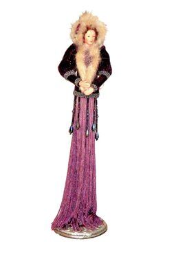 Popular Creations Red Faux Fur 1/2 Dress Tassel Doll Porcelain Good Pre Owned